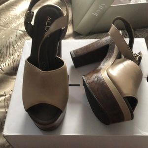 ALDO Taupe Leather High Heel Sandals